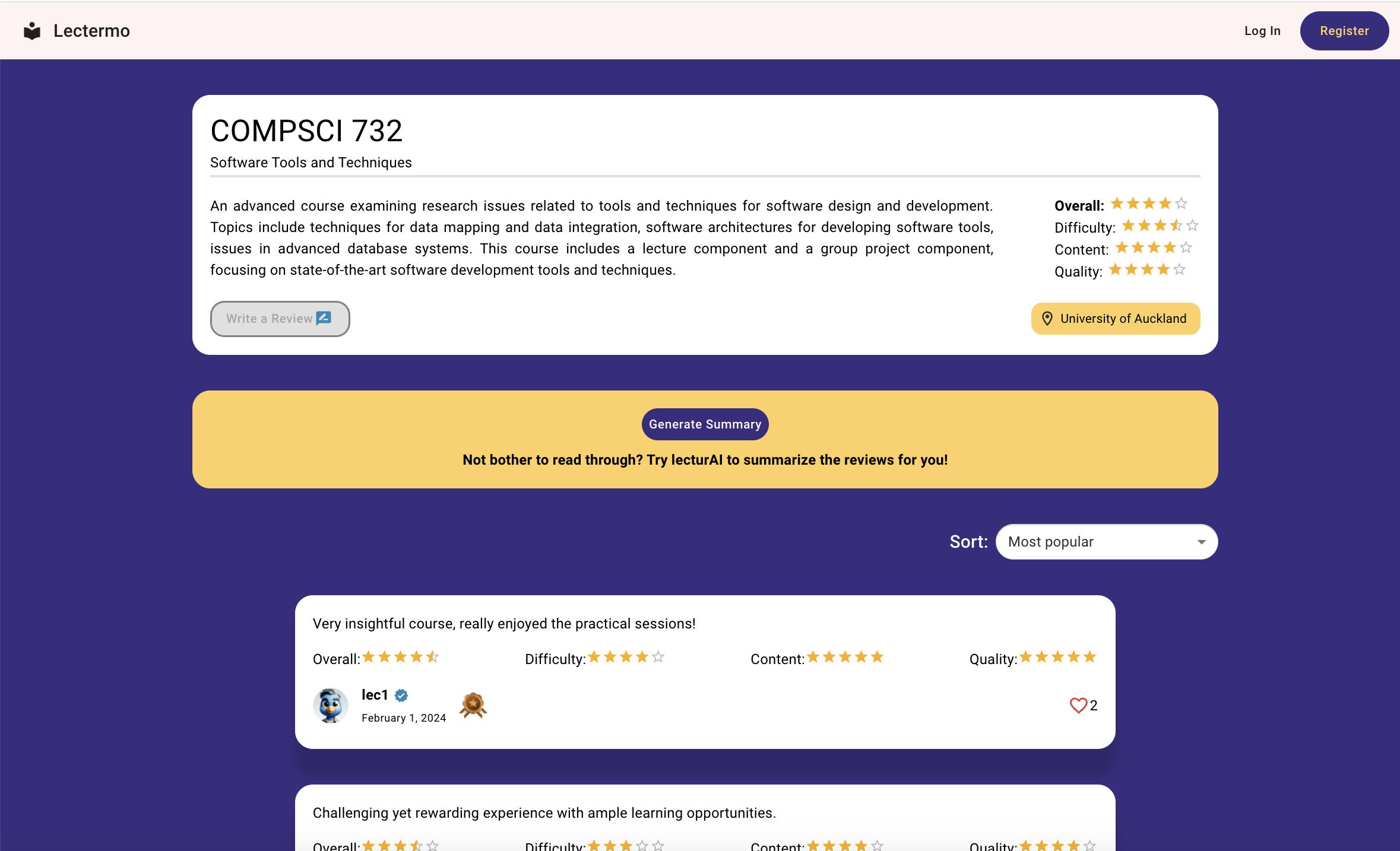 Course Review Web APP - Lecturmo